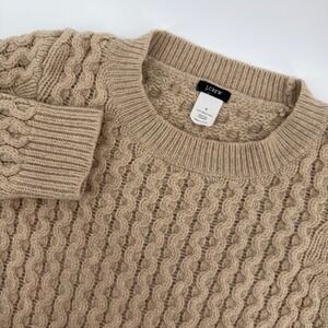 J Crew Cable Knit Womens‎ Merino 100% Wool Sweater Tan Crew Neck Small